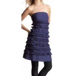 GAP Dress Navy Blue Tiered Ruffle Women Cocktail Party Silk Cotton Size 14 NEW